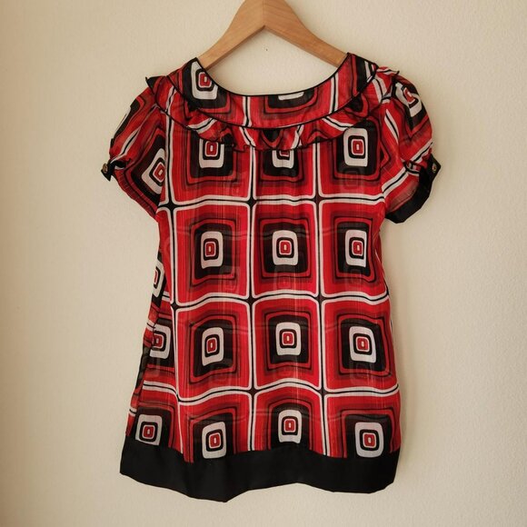 RAMPAGE Y2k red and black babydoll blouse Sz M office siren business casual mod - Picture 4 of 8